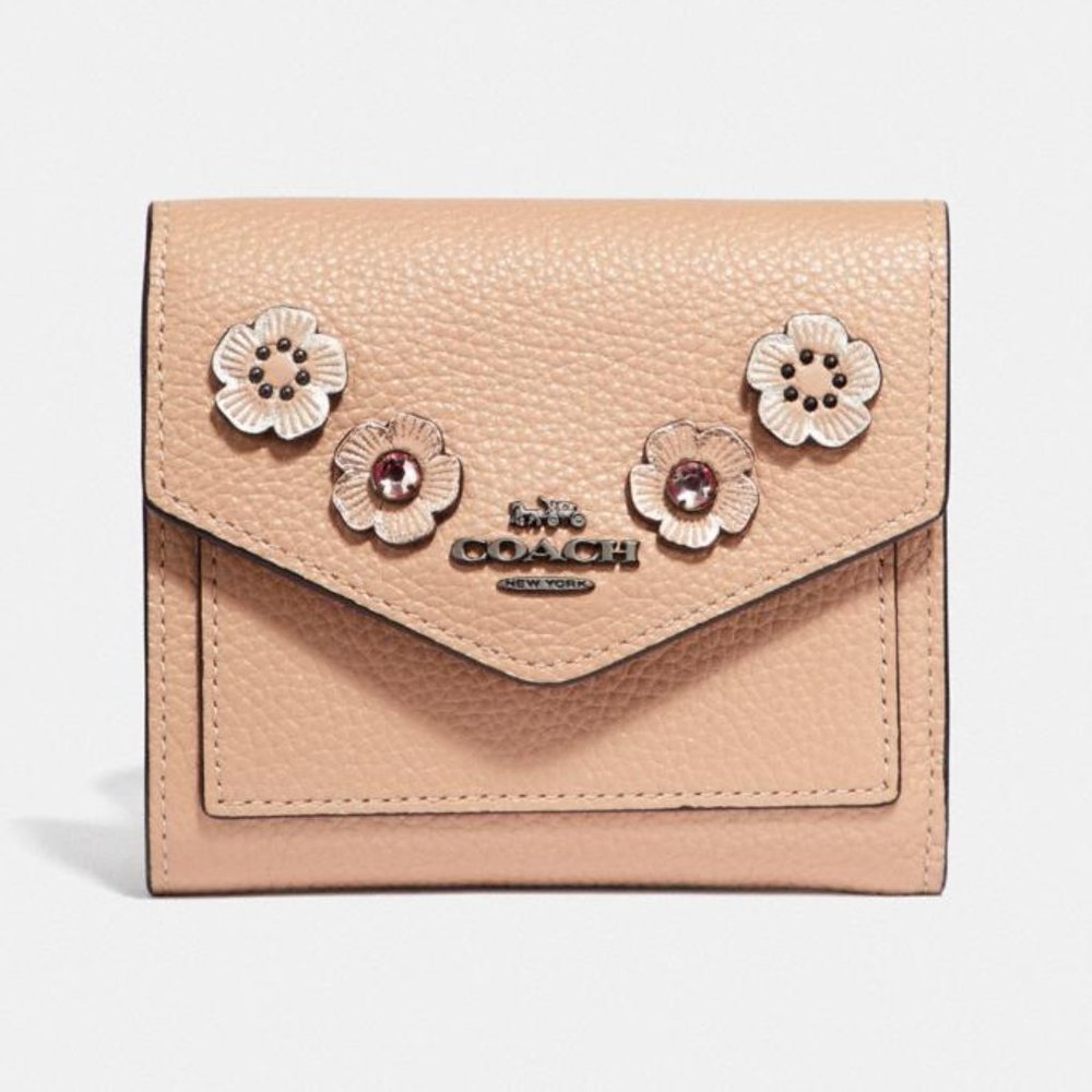 COACH Small Wallet With Crystal Tea Rose Nude Pink